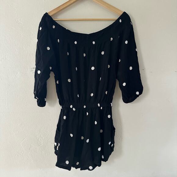 Ava Sky Black Polka Dot Off The Shoulder Romper One Piece Shorts Set Size Small - Picture 6 of 12